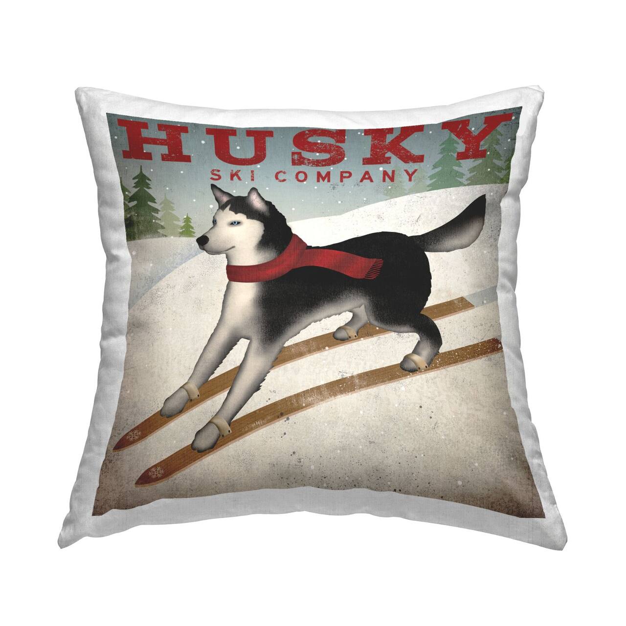 Stupell Industries Vintage Ski Company Husky Dog Snowy Slopes Throw Pillow, 18" x 18"